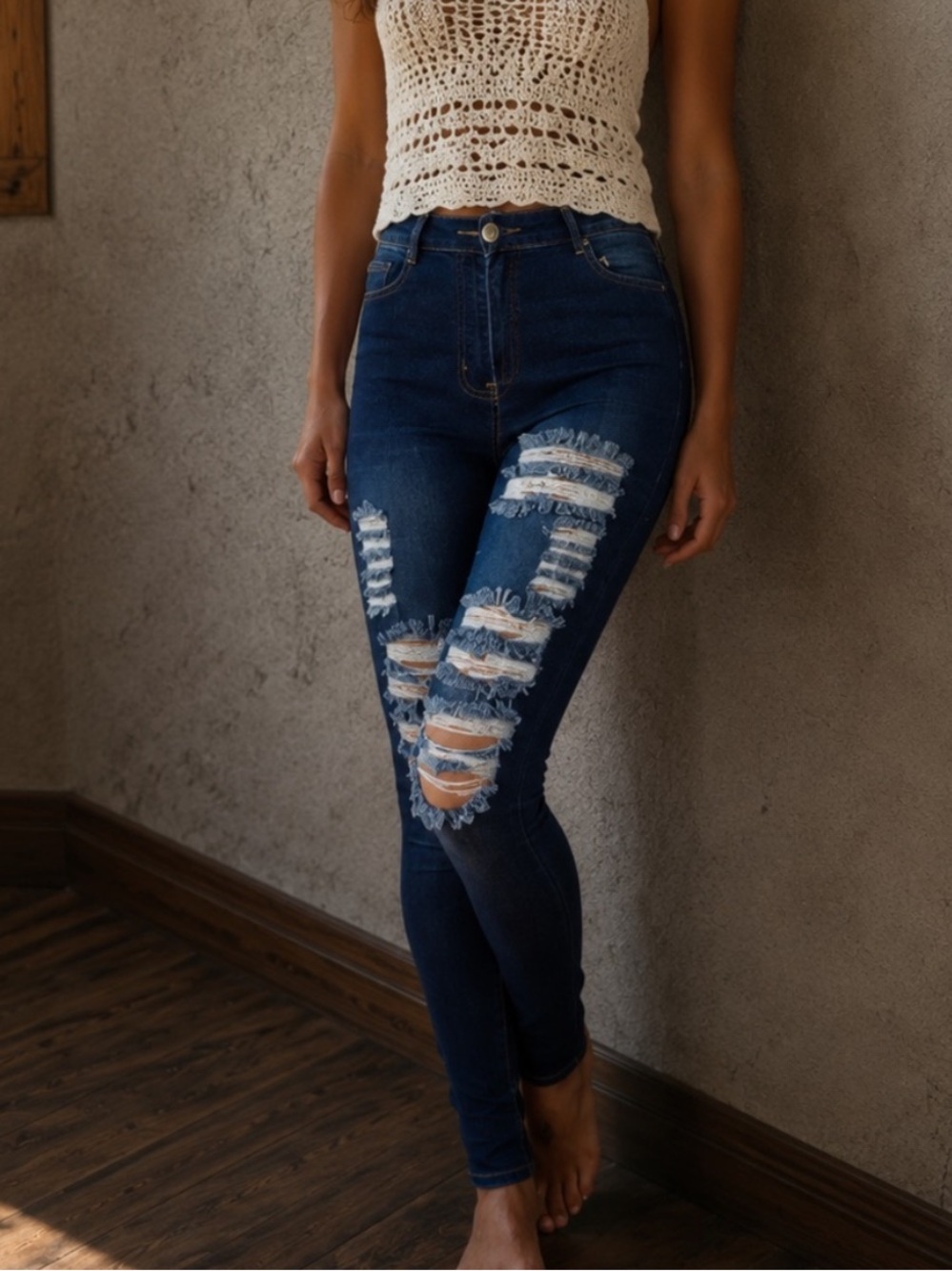 B.O.B Distressed Stretch High Waist Dark Wash Skinny Jean Size 5/6